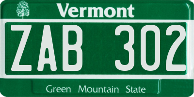 VT license plate ZAB302