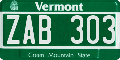 VT license plate ZAB303