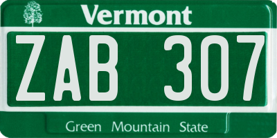 VT license plate ZAB307