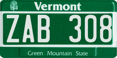 VT license plate ZAB308