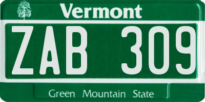 VT license plate ZAB309