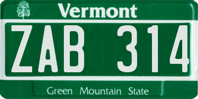 VT license plate ZAB314