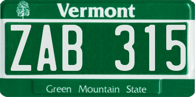 VT license plate ZAB315
