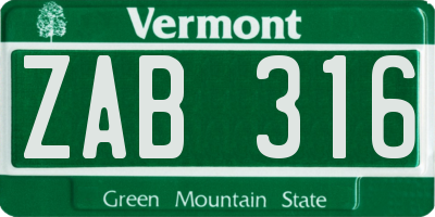 VT license plate ZAB316