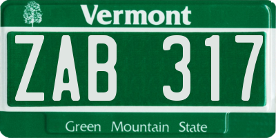 VT license plate ZAB317