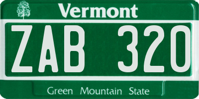 VT license plate ZAB320
