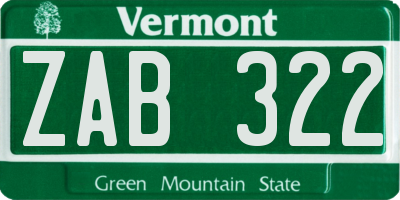 VT license plate ZAB322