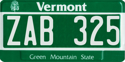 VT license plate ZAB325