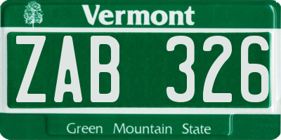 VT license plate ZAB326