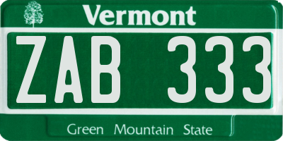 VT license plate ZAB333