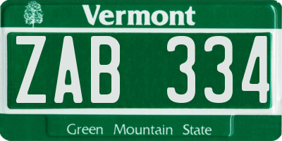 VT license plate ZAB334