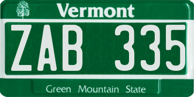 VT license plate ZAB335