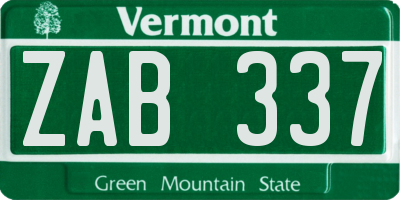 VT license plate ZAB337