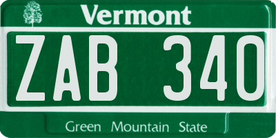 VT license plate ZAB340