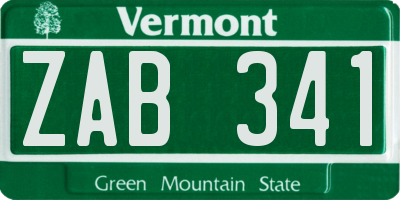 VT license plate ZAB341