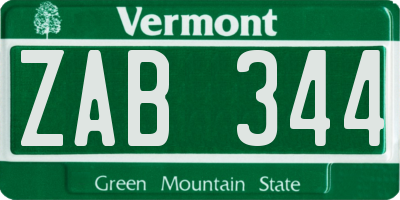 VT license plate ZAB344