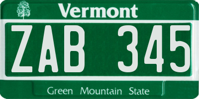 VT license plate ZAB345