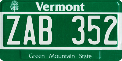 VT license plate ZAB352