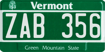 VT license plate ZAB356