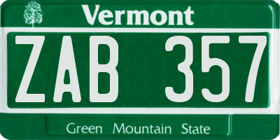 VT license plate ZAB357
