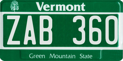 VT license plate ZAB360