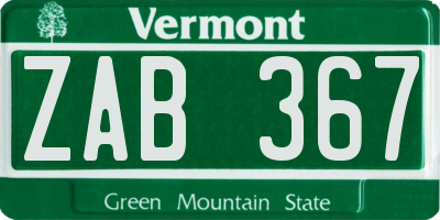 VT license plate ZAB367