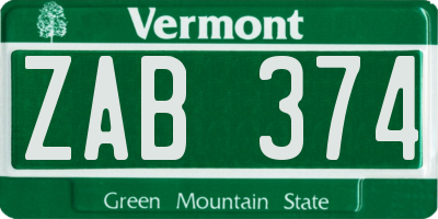 VT license plate ZAB374