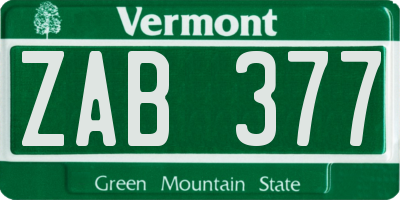 VT license plate ZAB377