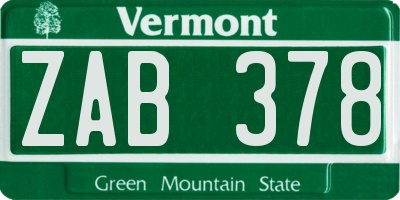VT license plate ZAB378