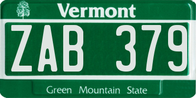 VT license plate ZAB379