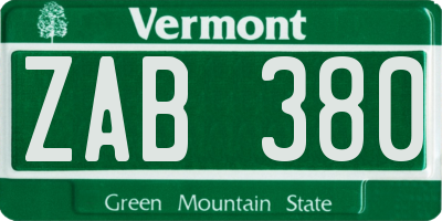 VT license plate ZAB380