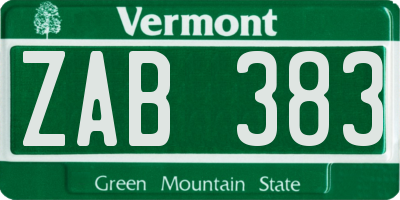 VT license plate ZAB383