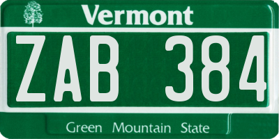 VT license plate ZAB384