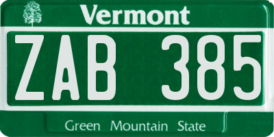 VT license plate ZAB385