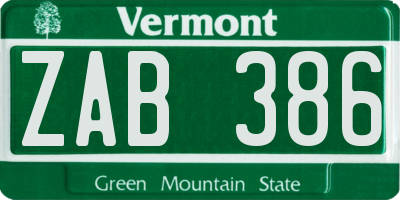 VT license plate ZAB386
