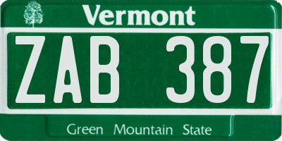 VT license plate ZAB387