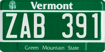 VT license plate ZAB391