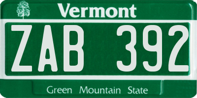 VT license plate ZAB392