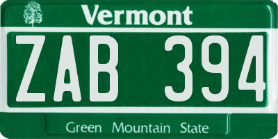 VT license plate ZAB394