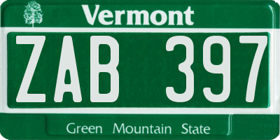 VT license plate ZAB397