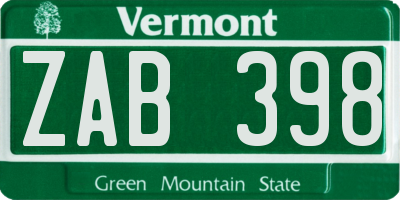 VT license plate ZAB398
