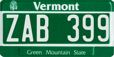 VT license plate ZAB399