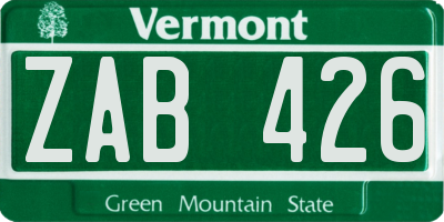 VT license plate ZAB426