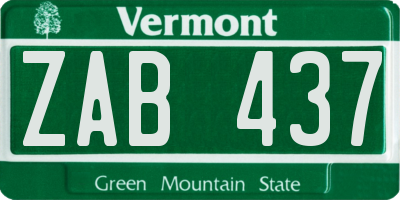 VT license plate ZAB437