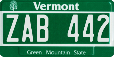 VT license plate ZAB442