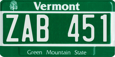 VT license plate ZAB451