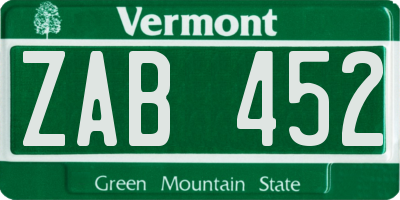 VT license plate ZAB452