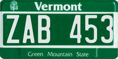 VT license plate ZAB453