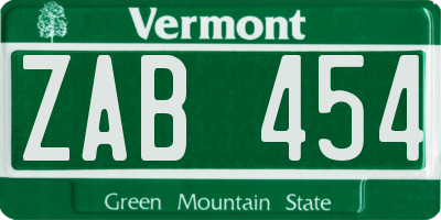VT license plate ZAB454