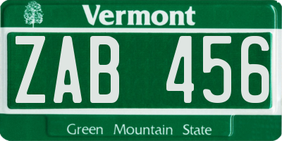 VT license plate ZAB456